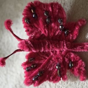 Elegant Pink Butterfly Hair Clip With Purple Tear Drop Beads